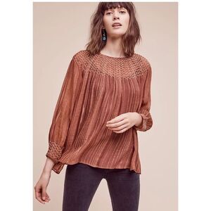 Anthropologie Love Sam Boho Embroidered Peasant Blouse Sz XS